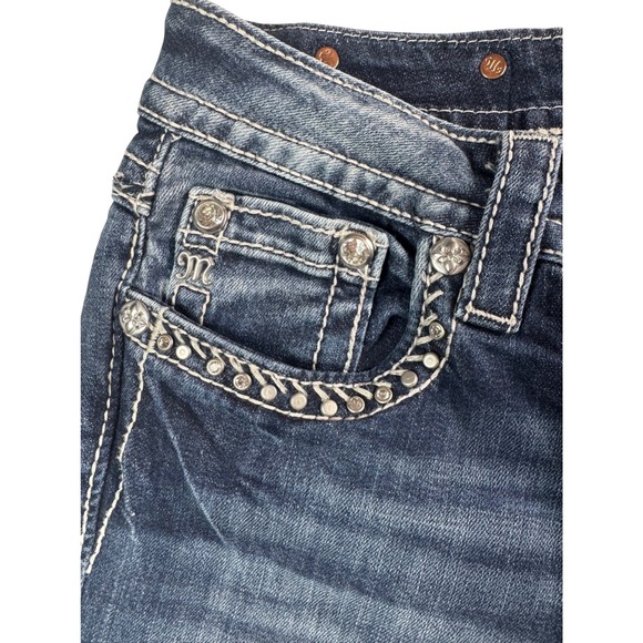 Miss Me Women's Y2K Dark Wash Mid-Rise Skinny Jeans Embellished Pockets Size 29 - Picture 5 of 11